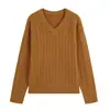 Suéter de tricô com gola V e trança estilo preguiçoso de manga longa, novo outono/inverno estilo coreano versátil de caimento solto afinação base de tricô