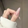 30 Piezas de Uñas Portátiles en la Mano, Piezas de Manicura Pura Lusty de Alta Gama, Uñas Postizas Largas a la Moda y Dulces con Pedrería