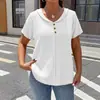 Moda Feminina Primavera/Verão 2026 Amazon Wish Transfronteiriço Novo Estilo Europeu e Americano Cor Sólida Botão Moda Blusa de Manga Curta para Mulheres