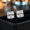 Brincos de tarracha quadrados com corte Asscher de 2 quilates de luz fria, brincos minimalistas em forma de cubo de açúcar com quatro garras, brincos de diamante de alto carbono de luxo leve para o dia a dia para mulheres