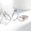 Anillo de cubo de azúcar de piedra de alto carbono con gema de color de moda en TikTok, incrustado con moissanita brillante y padparadscha, disponible para transmisión en vivo y dropshipping