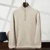 Nuevo Suéter Grueso de Cachemir de Montaña Otoño e Invierno para Hombre, Cuello Semi Alto con Botones, Camisa Base Casual, Top de Lana Cálido Tejido