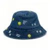 Sombrero de pescador de mezclilla de diseño de nicho europeo y americano para mujer, sombrero de pescador bordado primavera/verano 2026, sombrero para viajes al aire libre que hace que la cara se vea más pequeña