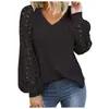 2026 Comercio Exterior Europeo Transfronterizo Nuevo Estilo Amazon Más Vendido Cuello en V Manga Larga Encaje Patchwork Holgado Top para Mujer
