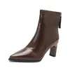 Botines negros de punta fina francesa con tacón grueso para mujer, versátiles para combinar con abrigos en otoño e invierno, botines cortos elásticos adelgazantes de tacón alto con temperamento elegante