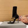 Sandalias de Moda Elegantes y Únicas de Una Correa para Mujer, Nuevo Modelo Verano 2026, Tacones de Aguja Negros