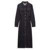 Senhoras azul e preto lavado moda midi manga longa denim vestido 2025 primavera novo lazer europeu e americano transfronteiriço