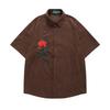 Estilo Americano Marca de Moda Flor de Veludo Cotelê Bordado Camisa de Manga Curta para Homens e Mulheres Moda Solta Bf Casal Camisa Jaqueta Fina