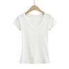 8617-25 Primavera Nuevo Americano Simple Básico Casual Cuello en V Hombro Manga Corta Camiseta Base
