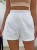 Shorts de outer wear vazados estilo europeu e americano, hot pants com cintura elástica, calças casuais de algodão perfuradas bordadas de cintura alta com renda de verão
