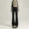 Pantalones de campana ajustados elásticos de cintura alta para mujer, forro polar negro, Micro La Jeans, Novedad Otoño 2024, Versátiles