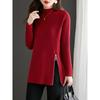 Suéter de Longitud Media para Mujer para Cubrir los Glúteos Primavera, Otoño e Invierno 2025 Nuevo Dobladillo con Abertura Cuello Medio Alto Camiseta de Punto para Base