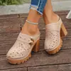 Sandalias de Moda Europeas y Americanas Transfronterizas Tallas Grandes con Tacón Alto para Mujer, Suela Gruesa de Tacón Grueso, Punta Cerrada, Correa de Hebilla, Sandalias Romanas de Exterior