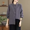 Colección Otoño 2026: Cardigan para mujer estilo japonés simple con estampado de cuadros pequeños, ajuste holgado, camisa de manga larga, tops al por mayor