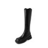 Pernas longas e retas ~ Botas de couro bovino Joker Knight 2024 inverno salto médio grosso couro boca em V cano alto mas botas de joelho femininas