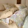 Conjunto de Quatro Peças Espesso 100% Algodão Puro de Fibra Longa Escovado Roupa de Cama Capa de Edredom Quente Outono e Inverno Lençol de Cama Lençol com Elástico Roupa de Cama