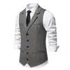 Primavera 2025 nuevo chaleco de traje de tweed espiga para hombre chaleco con solapa vintage de un solo botón abrigo para hombre