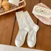 Calcetines Blanco Leche para Mujer, Estilo Delgado para Primavera y Verano, Calcetines de Malla Hueca con Lazo, Absorbentes de Sudor, Transpirables, Versátiles Calcetines Caídos