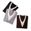 Estilo Novo de Outono Elegante Top de Seda e Lã Feminino Solto Manga Longa Casual Malha Camada Base Gola V Falso Duas Peças Suéter de Lã