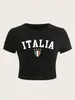 Camiseta de manga corta con estampado de cuello redondo al por mayor transfronteriza europea y americana estilo ins moda femenina top corto ajustado de chica hot para mujer