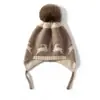 Gorro de Cachemira Tejido Gorro de Cachemira para Mujer Jacquard de Ciervo Cálido de Invierno para Niños y Niñas Gorro de Lana de Aguja Bola de Pelo Cordón