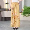 Pantalones de pijama de algodón y seda para mujer, estilo fino de verano, pantalones anchos de algodón artificial, pantalones casuales holgados de nueve puntos para el hogar de mamá, para usar al aire libre