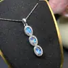 Colgante de Luna Azul Natural Plata 925 Incrustada Collar Largo Colgante Decorativo Joyería Dropshipping 4X6Mm