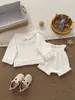 Conjunto para Bebé Niña 100% Algodón Puro Cárdigan con Lazo, Pantalones para Niña, Suéter Infantil de Punto para Primavera y Otoño con Cuello Fruncido