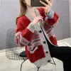 Outono e Inverno 2024 Novo Casaco Suéter Espesso Estilo Preguiçoso Solto Feminino Estilo Étnico Listrado Tricotado Cardigan Tendência