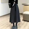 Falda de lana gris oscuro para mujer, falda midi de línea A de cintura alta, minimalista, para otoño e invierno, engrosada y cálida, con un dobladillo grande de falda tipo paraguas