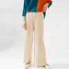 Pantalones anchos de pierna Miyake para mujer, pantalones finos de verano plisados, de cintura alta, fluidos, con abertura, holgados, versátiles, pantalones largos con cintura elástica