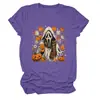 Amazon eBay Tienda Independiente Moda Casual Única Camiseta de Cuello Redondo para Mujer Fantasma Calabaza Hoja de Arce Taza de Té con Leche