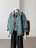 ¡La clase CHAO la recomiendo! Ropa Retro Americana ~ Estilo Retro de Hong Kong Perfil Azul Claro Holgada Informal Chaqueta de Mezclilla