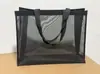 Bolsa Tote de Compras de Malha de Nylon Transparente de Grande Capacidade, Bolsa de Armazenamento de Viagem e Praia Pronta com Zíper