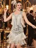 Vestido de Lentejuelas para Baile de Gala Gatsby Vintage de 1920 Transfronterizo Vestido de Baile Chaleco Cuello Redondo Talla Grande Vestido con Borlas de Cuentas