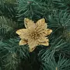 Flores Artificiais Flores de Natal com Pó Dourado Decoração de Casa Flores de Natal Flores Azuis Decoração de Natal Presentes