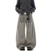 Pantalones de Trabajo Rectos para Hombre Lavados de Alta Resistencia Estilo Retro Americano, Pantalones Largos Anchos Unisex con Múltiples Bolsillos, Pantalones Casuales