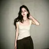 Camiseta Regata Feminina Cinza Gola U Sem Manga Estilo Garota Picante Francesa Verão Única Deslumbrante Peça Externa Modeladora Valoriza o Corpo