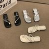 Sandalias Elegantes de Tira de Dedo con Perlas y Pedrería Estilo Francés Suela Plana 2026 Nuevas Sandalias Romanas de Punta Cuadrada Primavera/Verano Sandalias de Playa