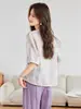 Camisa de Algodão Cocoon Bordado Pesado de Rami para Mulheres Verão 2026 Nova Elegante Estilo Chinês Manga Curta de Cinco Quartos Fina