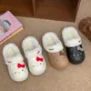 Pantuflas de Algodón Impermeables Sanrio Kitty para Mujer, Uso en Exteriores, Resistentes a la Suciedad, Antideslizantes, Pantuflas de Peluche, Temporada de Otoño e Invierno, Pantuflas de Piel con Felpa Adicional