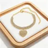 Suministro Directo de Fábrica, Venta Caliente Transfronteriza Pulsera Ajustable con Forma de Corazón y Pedrería, Tobillera de Lujo Ligero de Alta Gama con Colgante de Corazón Completamente Incrustado