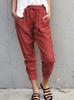 Pantalones casuales de verano para mujer, de algodón y lino, de color liso, sencillos, con cordones, ajustados y recortados, de Amazon.