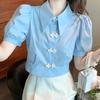 Verão Design Nicho Novo Estilo Chinês Leve Estilo Nacional Camisa de Botão Feminina Manga Curta Solta Versão Grande Plus Size mm Gordo Top