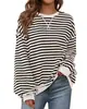 Sitio Independiente de Amazon Transfronterizo Otoño Nuevo Estilo Europeo y Americano Rayas Bloques de Color Holgada Cuello Redondo Manga Larga Sudadera para Mujer Casual