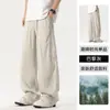 Calça de trabalho masculina verão 2026 nova Tencel estilo fino meninos casual calça de perna larga cordão calça banana masculina