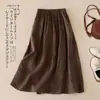 Saia midi plissada de algodão puro feminina, nova coleção de verão 2025, cintura alta, modeladora, cobre o quadril, em linha A, adequada para figuras petites
