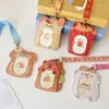 Portatarjetas con correa para el cuello de PU de dibujos animados Hisocute, protector de tarjeta de 3 pulgadas, estuche de almacenamiento para tarjeta de comida de estudiante, tarjeta de autobús
