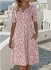 2026 Nuevo Vestido de Verano Transfronterizo Europeo y Americano para Mujer con Estampado Floral, Cuello en V, de Longitud Media y Mangas Cortas