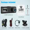 Cámara de reversa de alta definición 1080P de 2 pulgadas con 3 lentes, visión nocturna, grabación triple y dashcam WIFI transfronteriza
